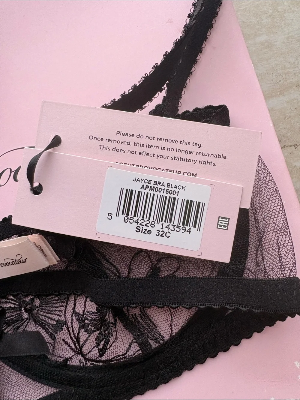 Agent Provocateur Black Sheer Floral Lace Bra & Brief Set 32C
